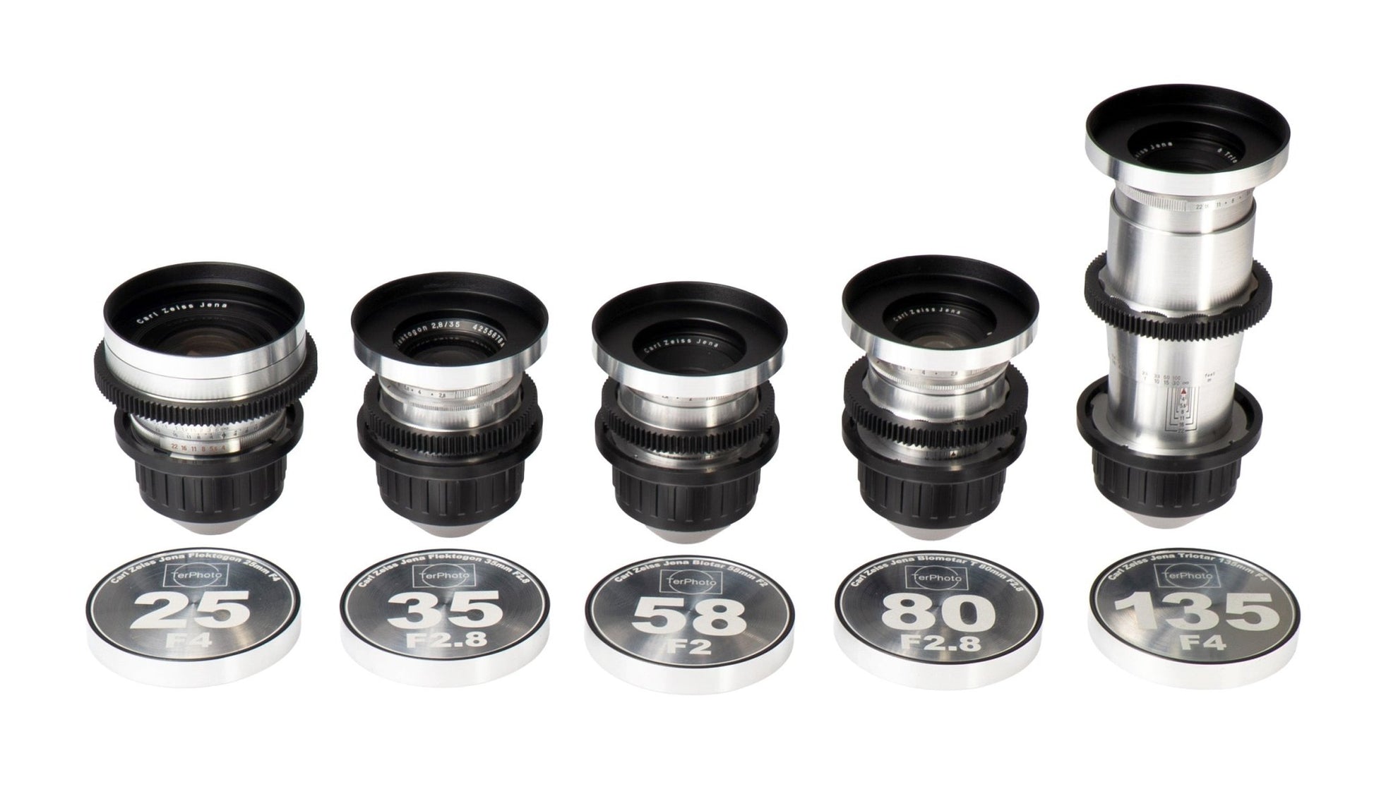 Carl Zeiss 25/35/58/80/135mm Very RARE Early Cine Mod Lens Set | Arri PL - TerPhoto Store